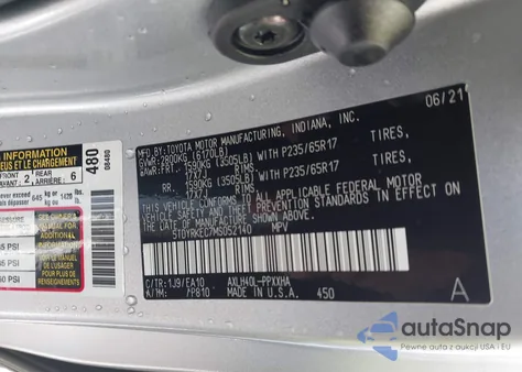 2021 Toyota Sienna Xle z USA, uszkodzony, nr VIN 5TDYRKEC7MS052140